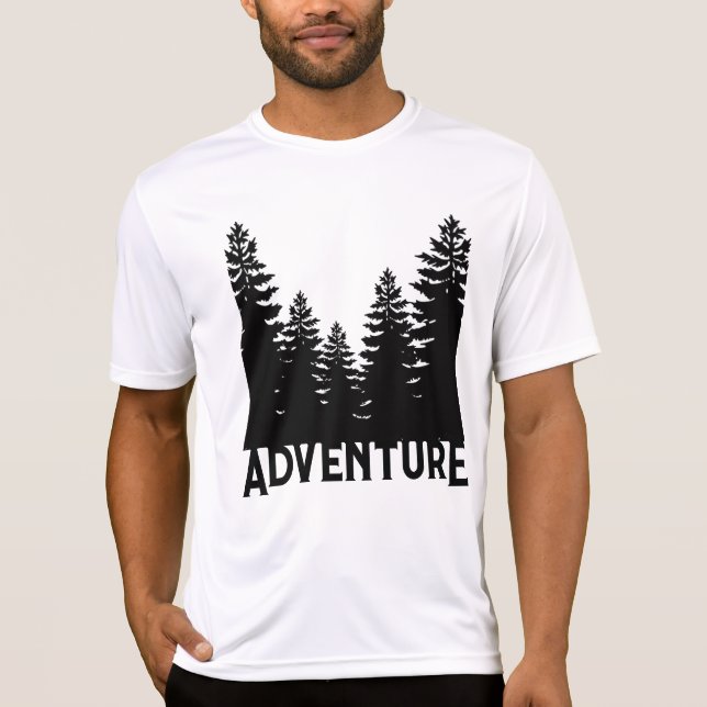 Minimalist graphic black white pine Adventure  T-Shirt (Front)