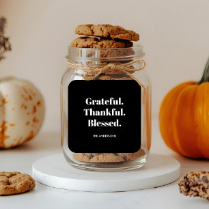 Minimalist Grateful Thankful Blessed Thanksgiving Square Sticker