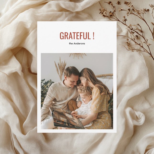 Minimalist Grateful Thanksgiving Family Photo  Invitation (Creator Uploaded)
