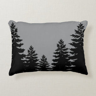 Minimalist gray and black  pine tree silhouette  accent pillow