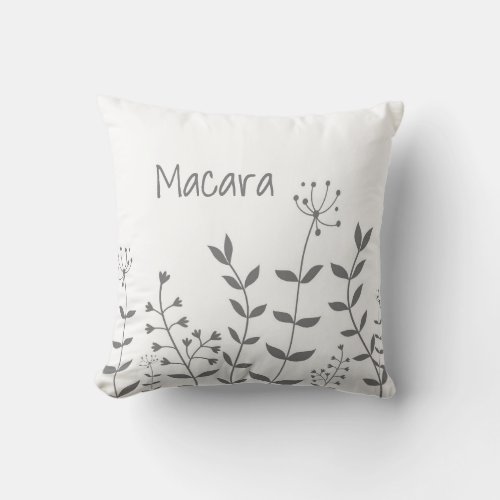 Minimalist Gray and White Floral Throw Pillow