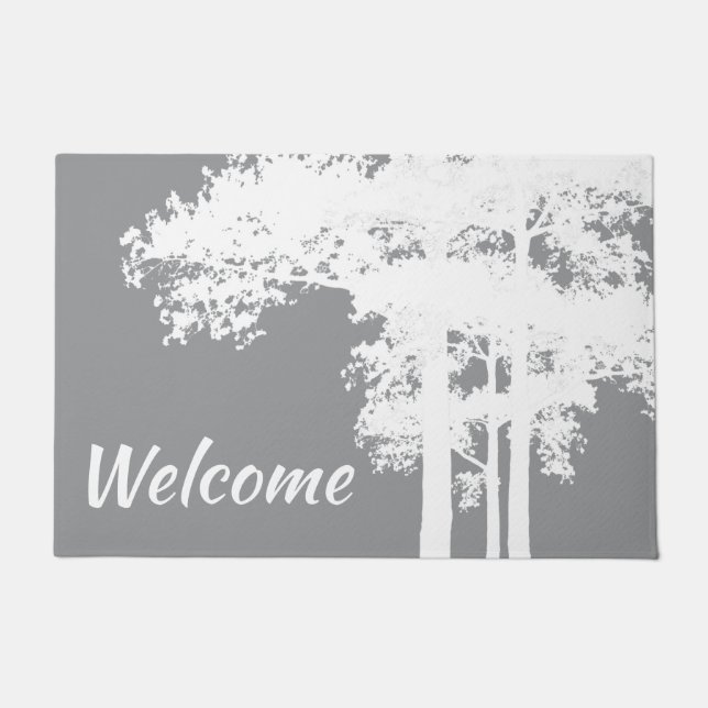Minimalist gray and white tree silhouettes     doormat (Front)