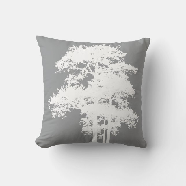 Minimalist gray and white tree silhouettes    throw pillow (Front)