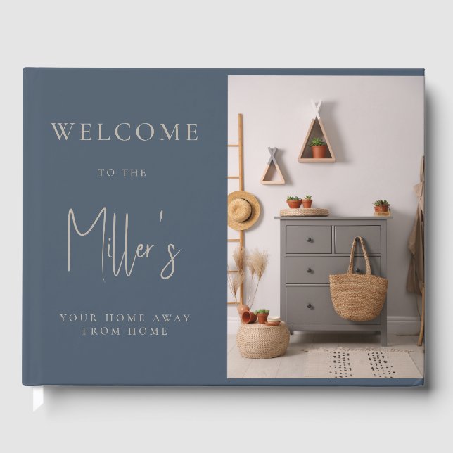 Minimalist Gray Beige Airbnb Vacation Rental Guest Book (Front)