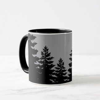 Minimalist gray black pine tree silhouette mug