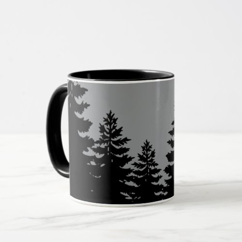 Minimalist gray  black pine tree silhouette     mug