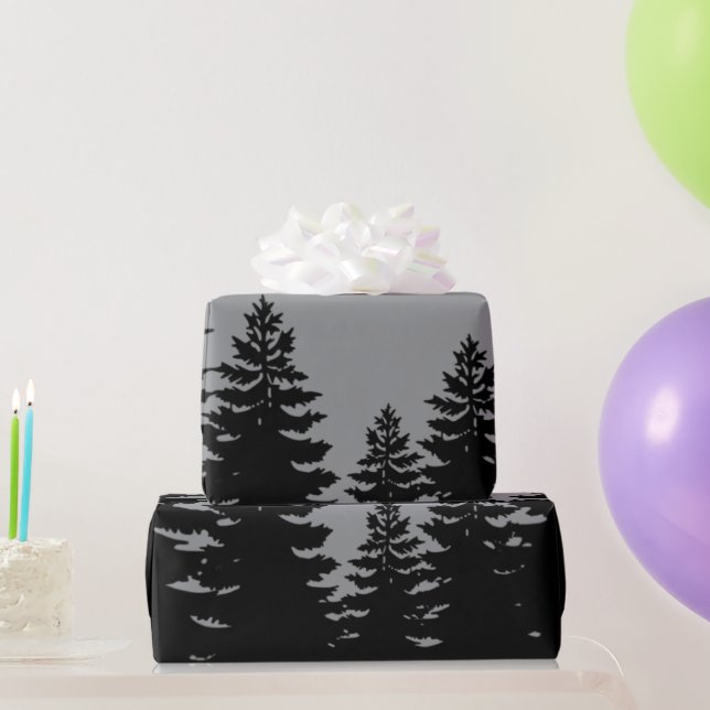 Minimalist gray  black pine tree silhouette      wrapping paper (Party Gifts)
