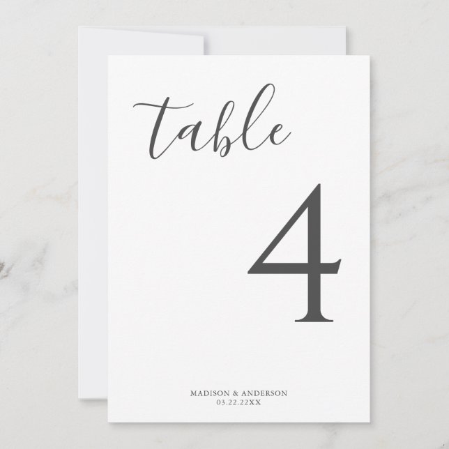 Minimalist Gray Calligraphy Wedding Table Number (Front)
