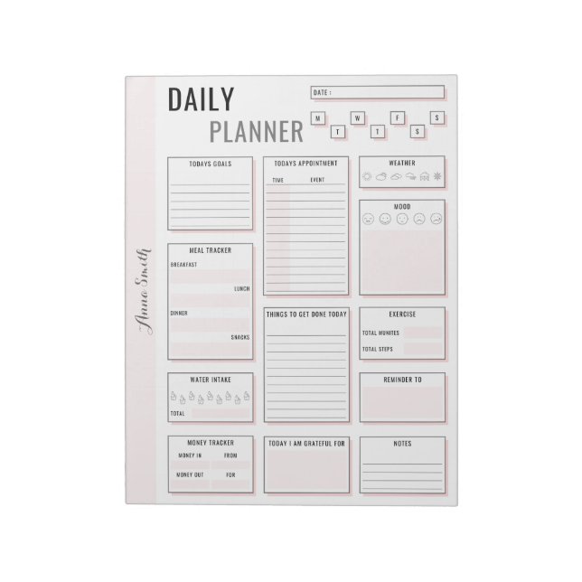 Minimalist Gray Daily Planner - Customizable Name Notepad (Rotated)