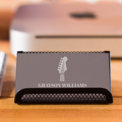 Minimalist Gray Electric Guitar Musician Raised Spot UV Business Card