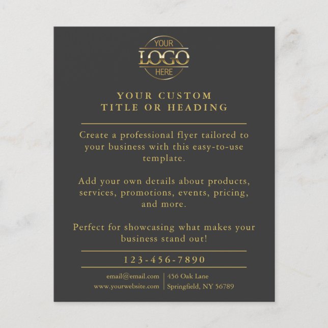 Minimalist Gray & Gold Business Logo Promotional Flyer (Front)