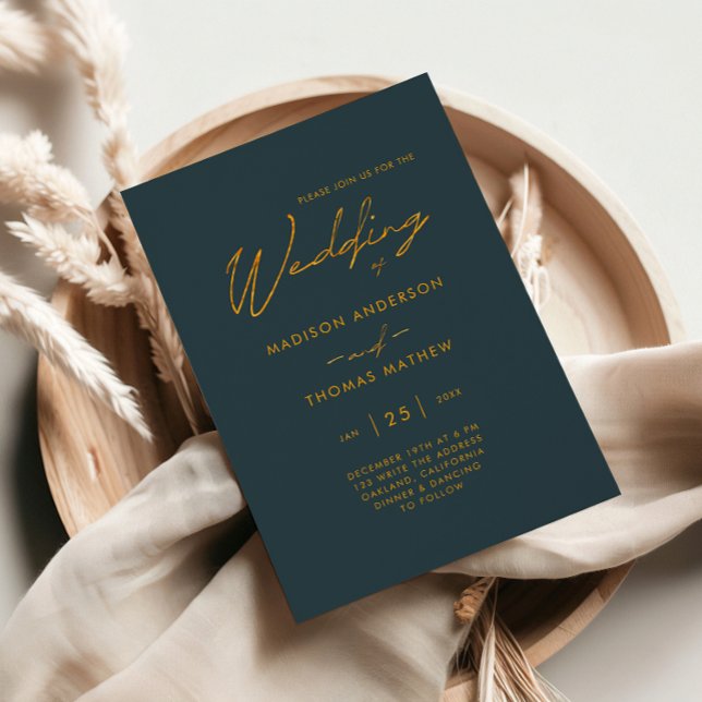 Minimalist Gray Gold Modern Typography Wedding Invitation (Creator Uploaded)