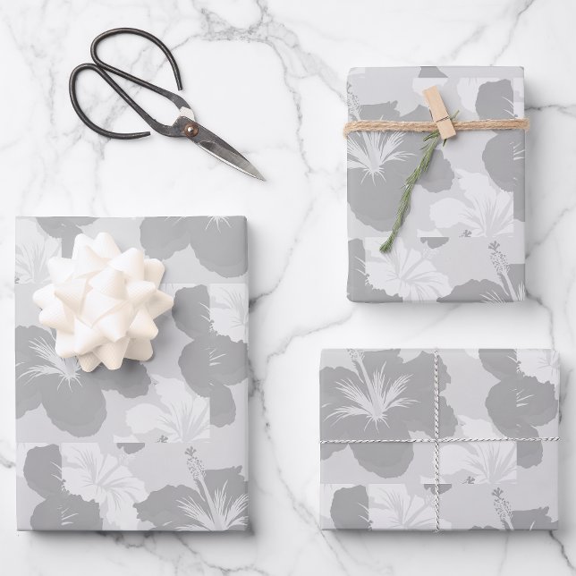 Minimalist Gray Hibiscus Floral Modern Wrapping Paper Sheets (Creator Uploaded)