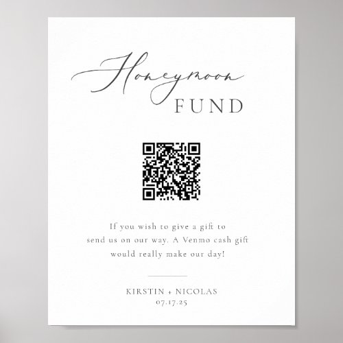 Minimalist Gray Honeymoon Fund QR Code Poster