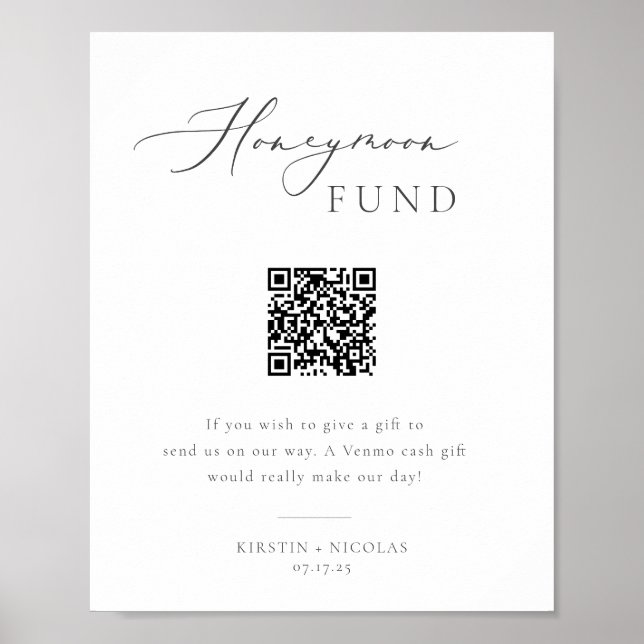 Minimalist Gray Honeymoon Fund QR Code Poster (Front)