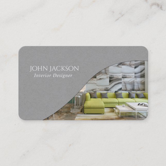 Minimalist Gray Interior Design Business Card (Front)