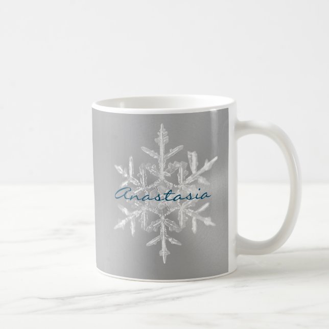 Minimalist Gray Let it Snow Name Snowflake Mug (Right)