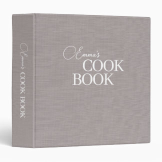 Minimalist Gray Linen Recipe Cook Book 3 Ring Binder