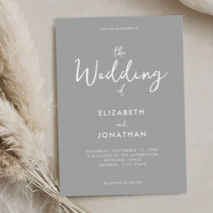 Minimalist Gray Modern Calligraphy Wedding Invitation