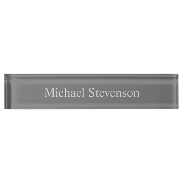 Minimalist Gray Modern Plain Desk Name Plate (Front)