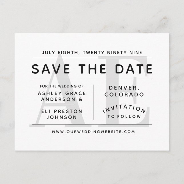 Minimalist Gray Modern Typography Save the Date Postcard (Front)