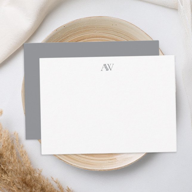 Minimalist Gray Monogram Note Card (Creator Uploaded)