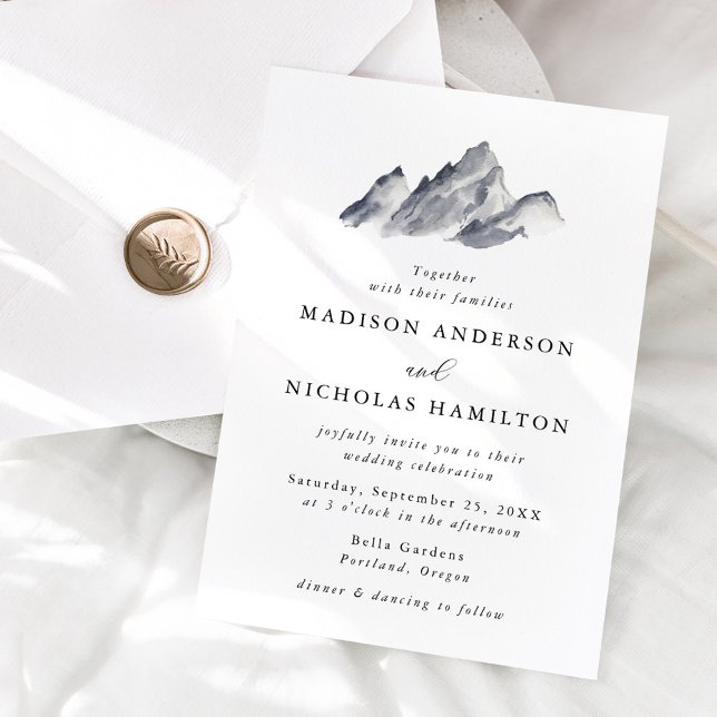 Minimalist Gray Mountain Wedding Invitation (Creator Uploaded)