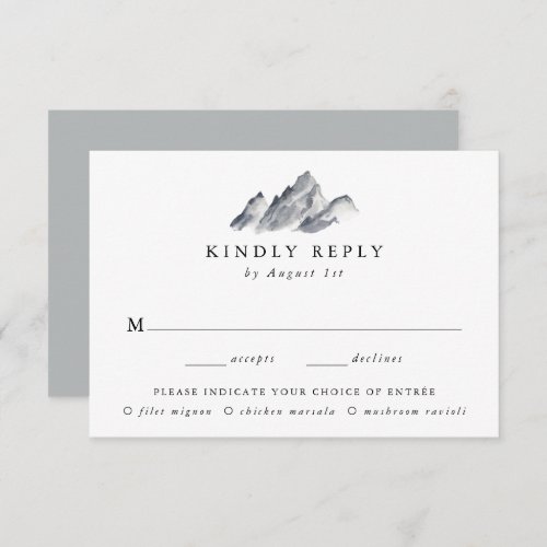 Minimalist Gray Mountain Wedding RSVP Meal Choice Enclosure Card