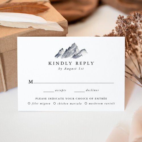 Minimalist Gray Mountain Wedding RSVP Meal Choice Enclosure Card