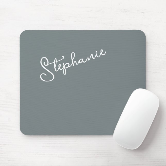 Minimalist Gray Personalized Script Name Office  Mouse Pad (With Mouse)