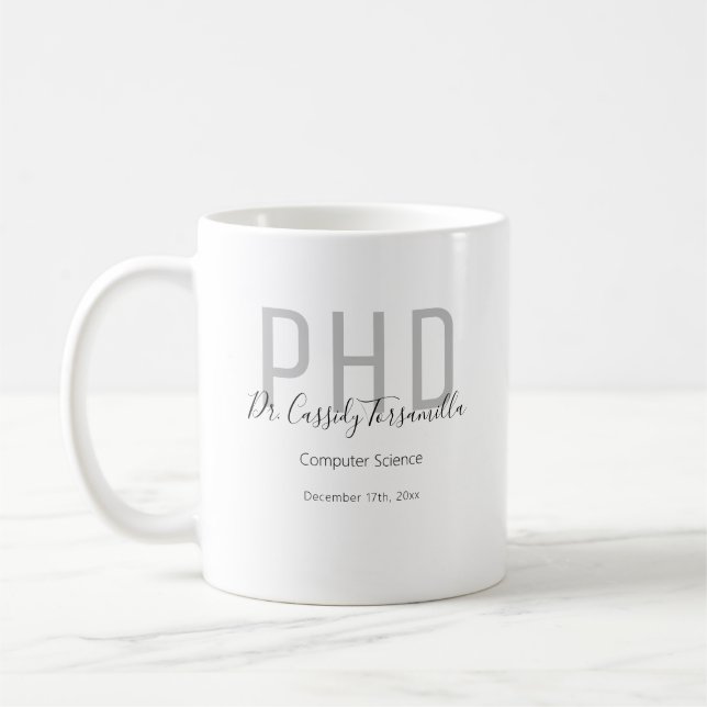 Minimalist Gray PhD Graduation  Coffee Mug (Left)