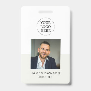 Minimalist Gray Professional Employee Photo ID QR Badge