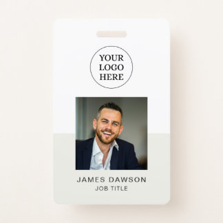 Minimalist Gray Professional Employee Photo ID QR Badge
