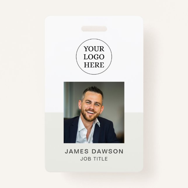Minimalist Gray Professional Employee Photo ID QR Badge (Front)