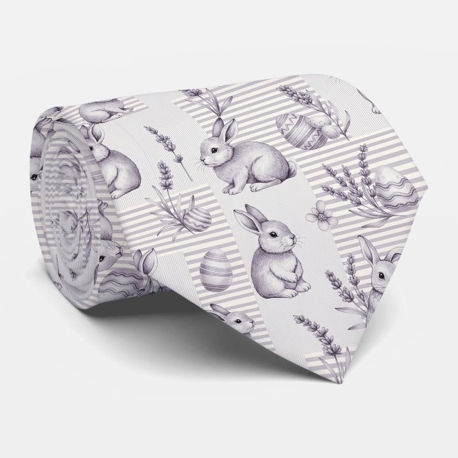 Minimalist Gray Rabbit Easter Egg Stripe Neck Tie (Rolled)