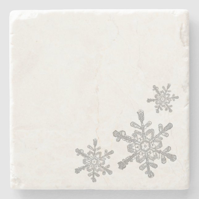Minimalist Gray Real Snowflake Stone Coaster (Front)