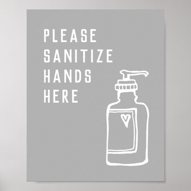 Minimalist Gray Sanitize Hands Here Poster (Front)