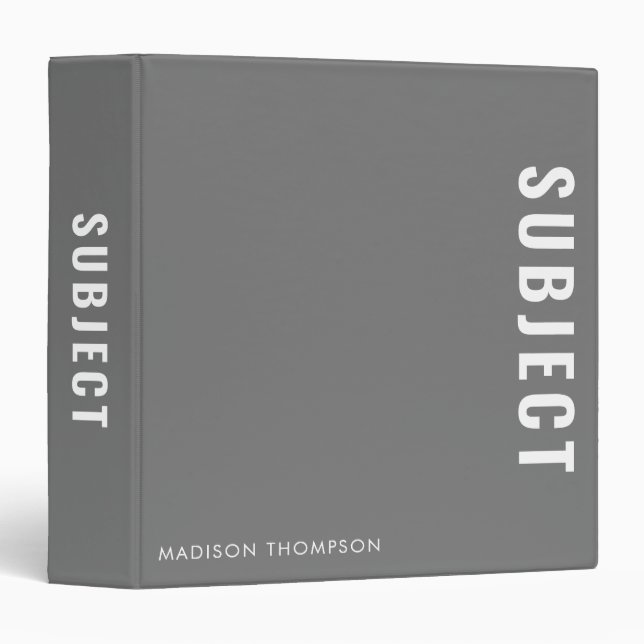 Minimalist Gray School Subject Student Name 3 Ring Binder (Front/Spine)
