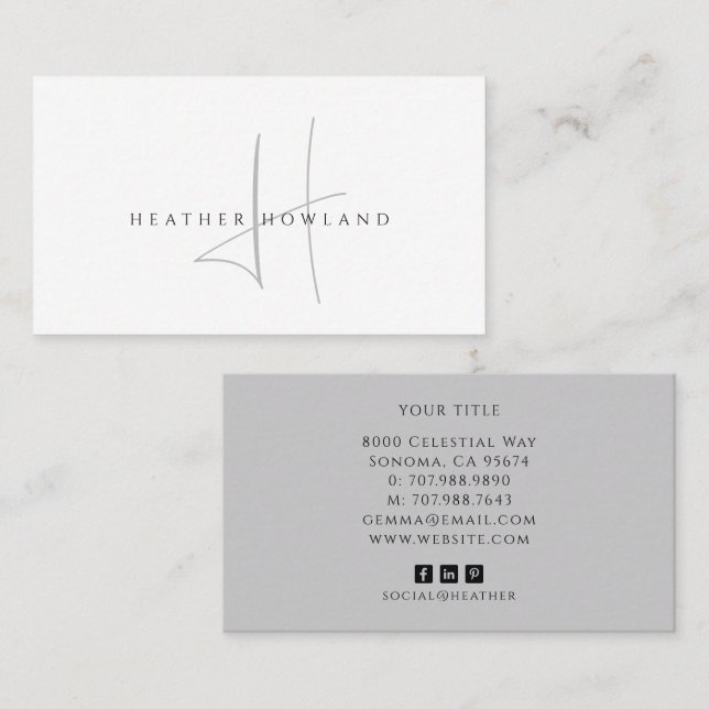 Minimalist Gray Script Monogram Name   Business Card (Front/Back)