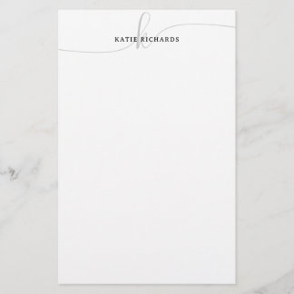 Minimalist Gray Script Monogram Stationery