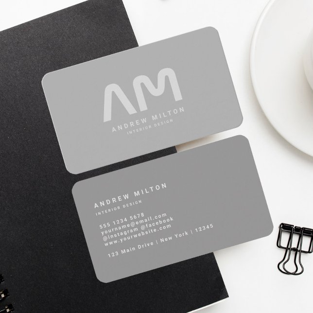 Minimalist Gray Silver Monogram  Business Card (Creator Uploaded)