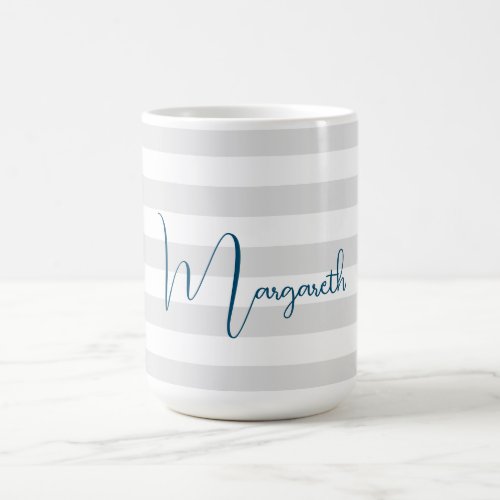 Minimalist Gray Stripes Blue Name Coffee Mug
