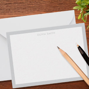 Minimalist Gray Two Border Modern Monogram Note Card