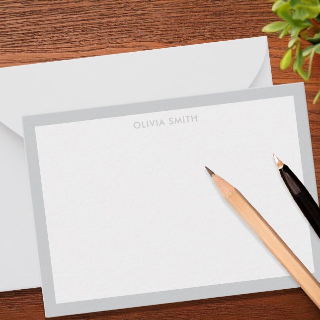 Minimalist Gray Two Border Modern Monogram  Note Card (Creator Uploaded)