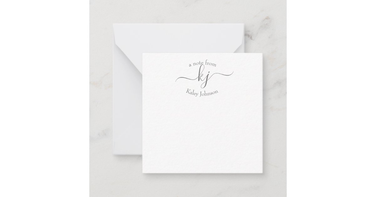Minimalist Gray White 2 Monogram Name Note Card | Zazzle