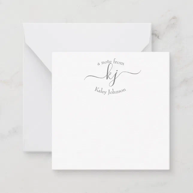 Minimalist Gray White 2 Monogram Name Note Card | Zazzle