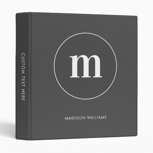 Minimalist Gray White Circle Border Monogram 3 Ring Binder