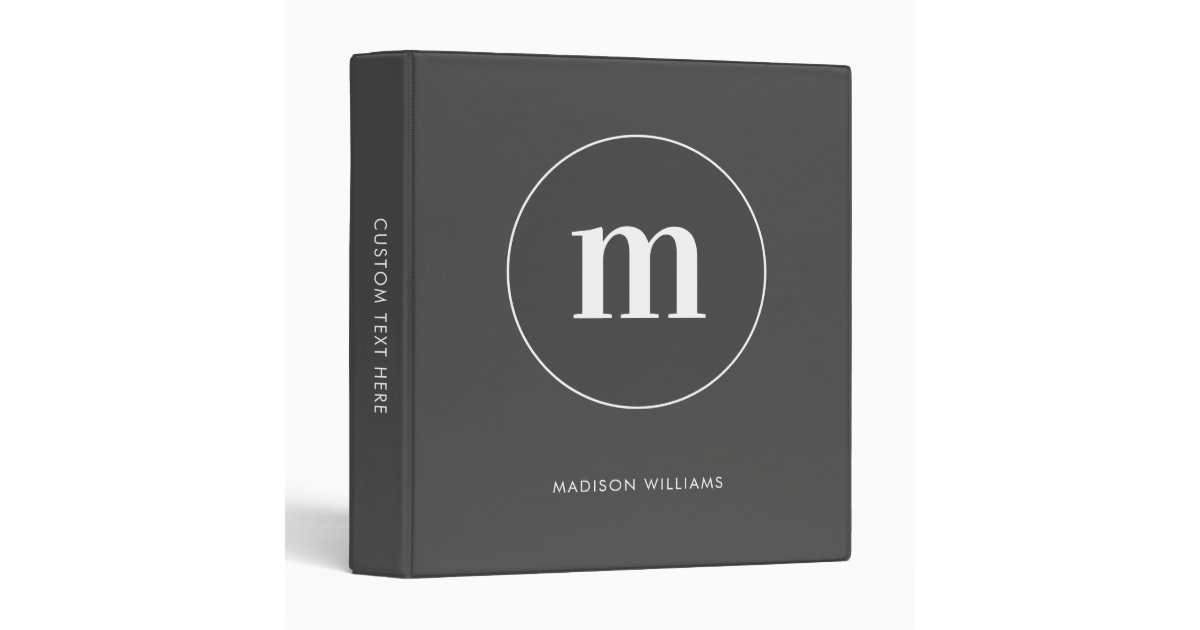 Minimalist Gray White Circle Border Monogram 3 Ring Binder | Zazzle