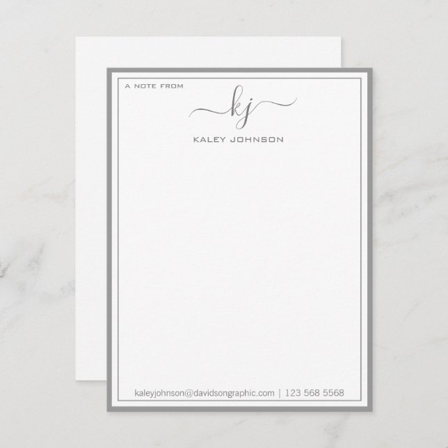 Minimalist Gray White From The Desk Of Note Card (Front/Back)