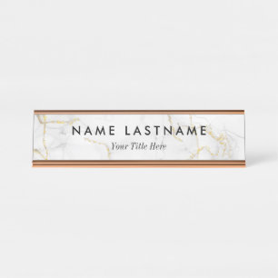 Minimalist Gray White Marble Custom Desk Name Plate